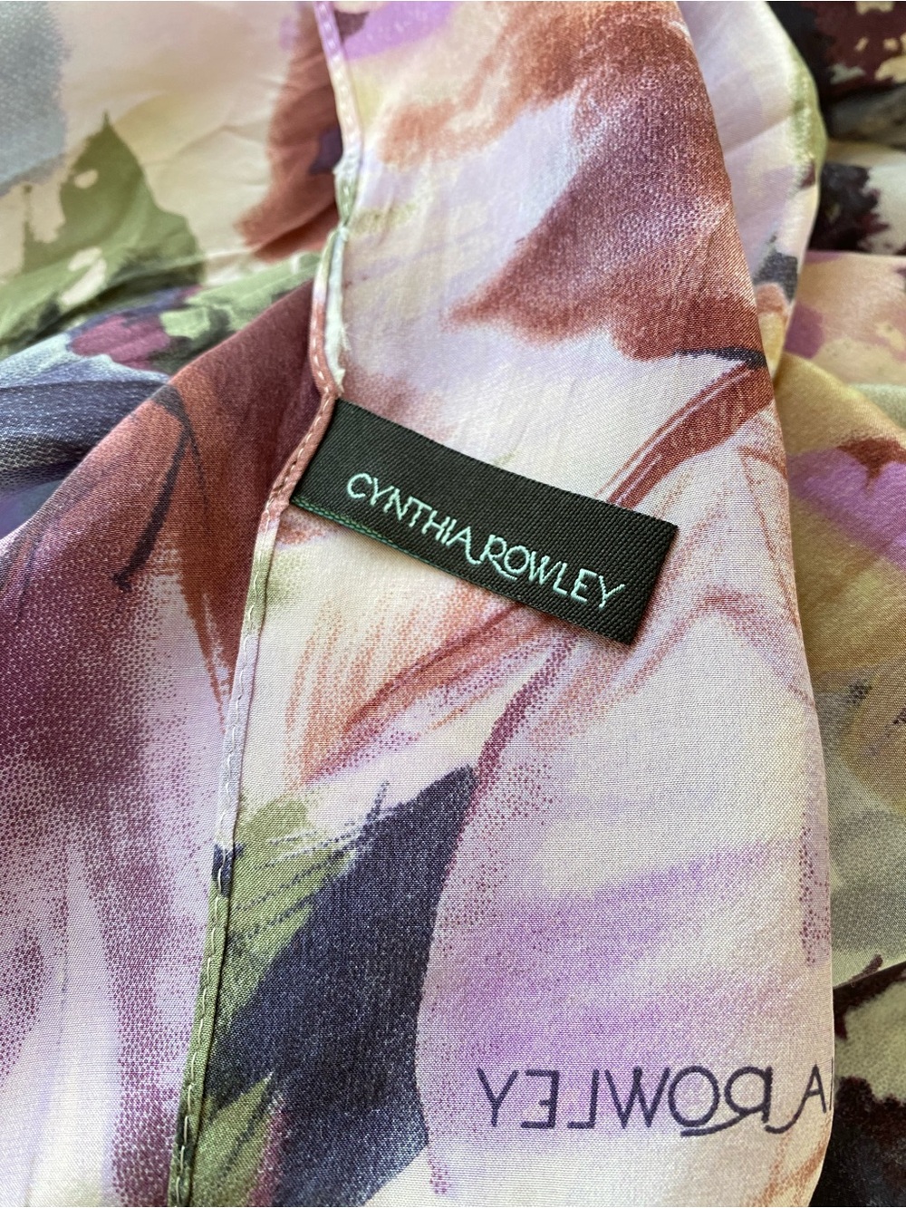 CYNTHIA ROWLEY Lavender Floral Watercolor Silk Scarf - Picture 6 of 6